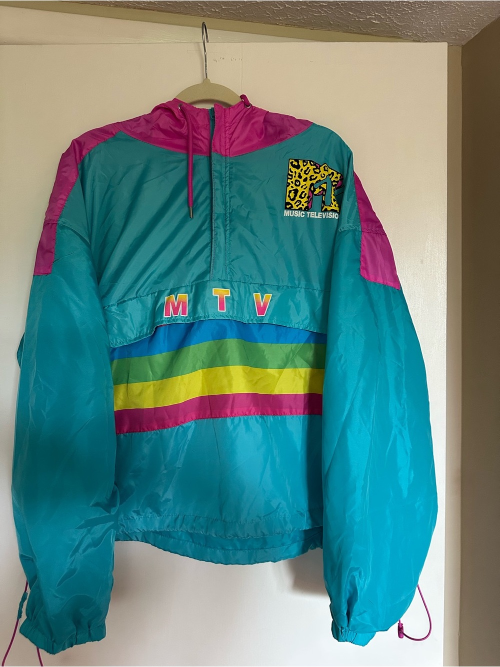 MTV Kids Teal & Pink Retro Stripe Windbreaker